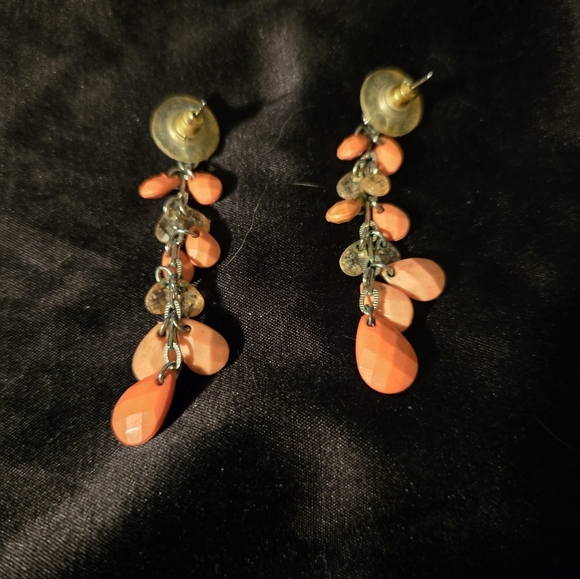 Vtg Orange Mother Of Pearl Carved Rose Pendent Necklace Stamped 925 w Earrings - Picture 9 of 9